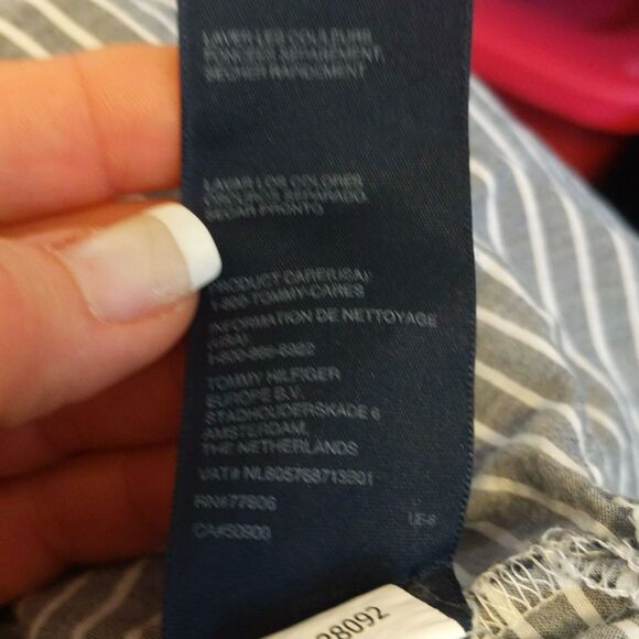 Tommy Hilfiger grey & white striped cotton button up tunic blouse L - Picture 7 of 8